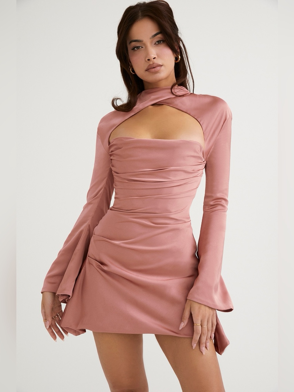 House of CB Toria Rose Pink Draped Corset Satin Mini Dress Size Small
